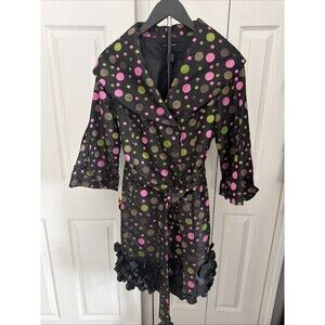 Samuel Dong Embroidered Polka Dot Jacket Coat Shawl Collar Artsy Designer Sz S